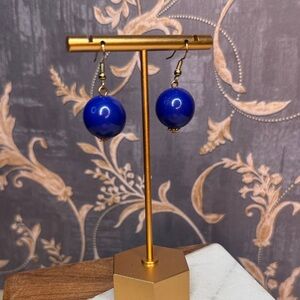 Vintage Estate Royal Blue Ball Dangle Earrings Lot E28